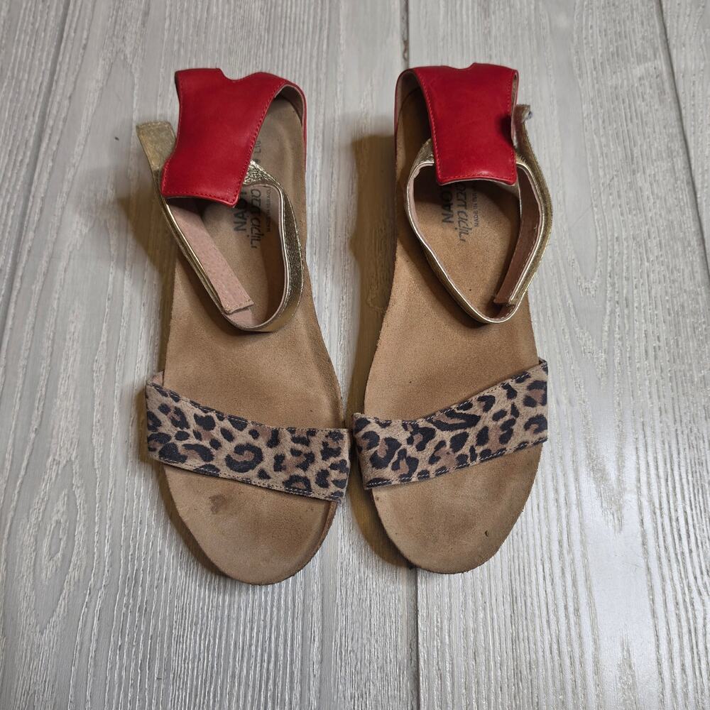 Naot Pixie Wedge Sandals Size 10 Cheetah, Kiss Red, Gold - Picture 2 of 10